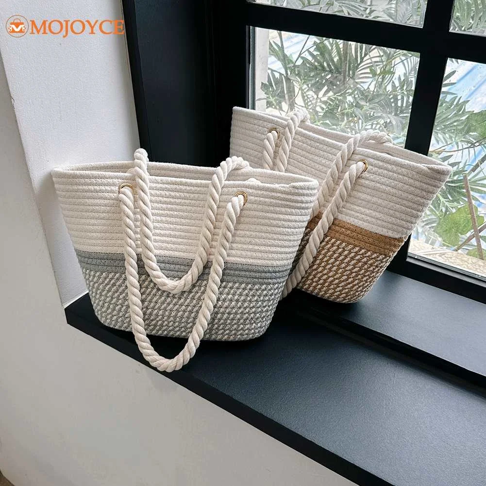 

Weaving Crossbody Handbags Large Capacity Women Composite Shoulder Bags Durable Cotton Rope Trip Totes Bag 2023 Ladies Handbags
