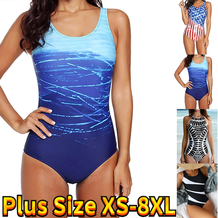 

2023 женский купальник, Цельный Монокини, купальные костюмы, сексуальный купальник с высокой талией для больших купальных костюмов с принтом, Спортивные Новые