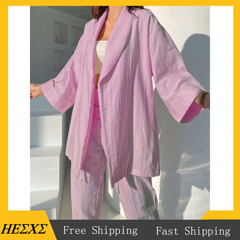 

Женский комплект из двух предметов, лето 2023, ленивый ветрозащитный кардиган, топ и брюки, женские модные свободные облегающие брюки, комплект из двух предметов