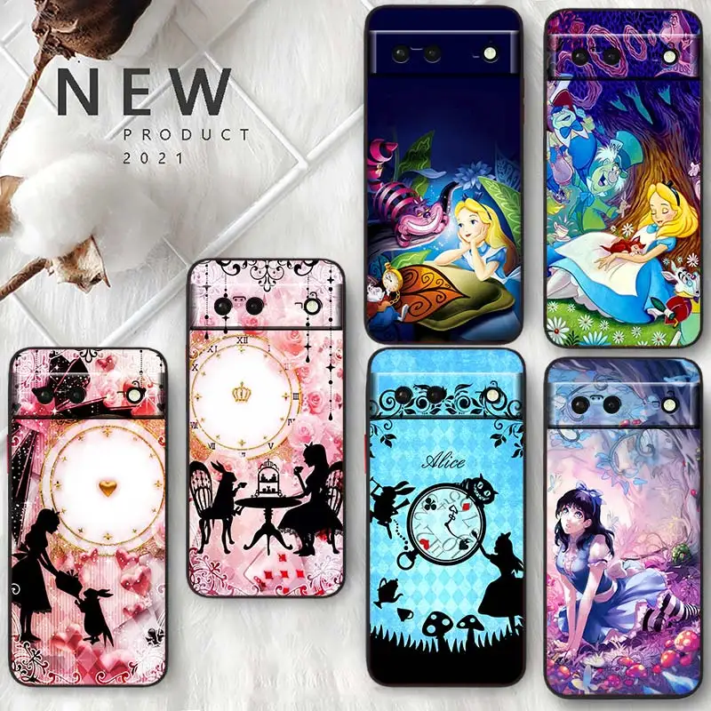 

Disney Alice in Wonderland Phone Case For Google Pixel 7 6 Pro 6A 5A 5 4 4A XL 5G Soft Silicone Fundas Coque Capa Black Cover
