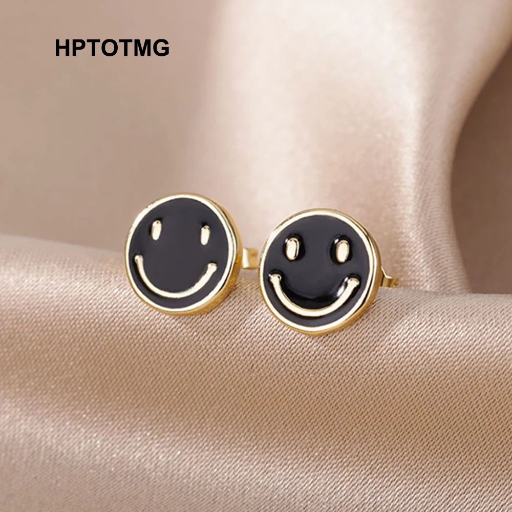 

Cute Smiling Face Stud Earrings for Women Teens Gothic Vintage Dripping Oil Smiley Earrings 2022 Trend Piercing Jewelry Gifts