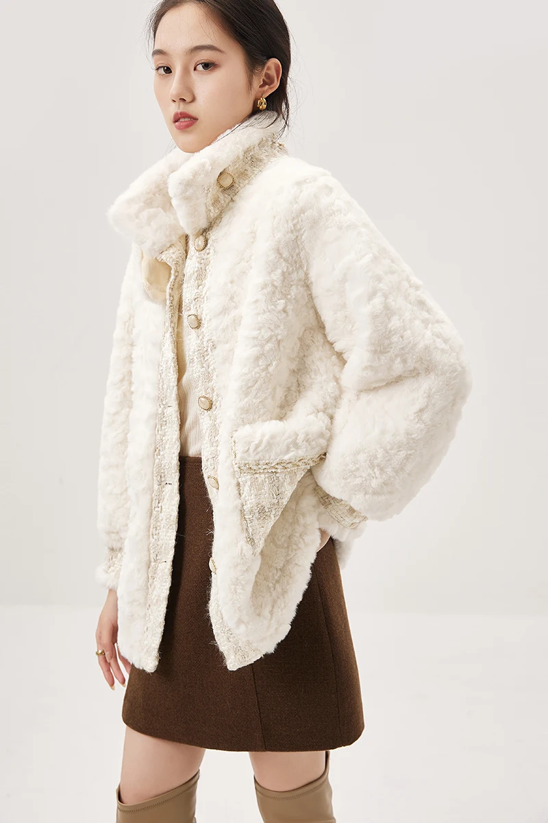 New Casacos Inverno Feminino  Faux Fur  Thick Warm Fur  High Street  Autumn/Winter  Spliced Stand Collar Single Breasted