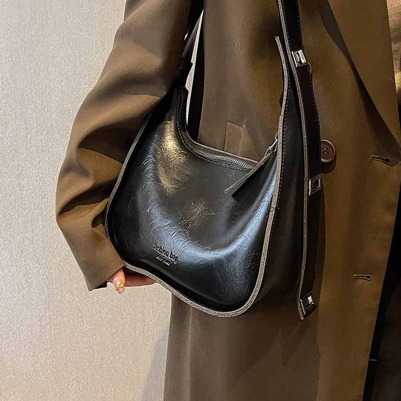 

Винтажная Повседневная дизайнерская женская сумка на плечо из масляной и вощеной кожи, простая однотонная Универсальная роскошная сумка-хобо