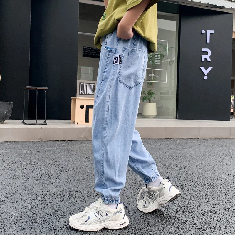 

New Fashion Boys Jeans Summer Thin Japanese Korean Style Elastic Waist Harem Pants Teen Casual Denim Trousers All-Match Clothes