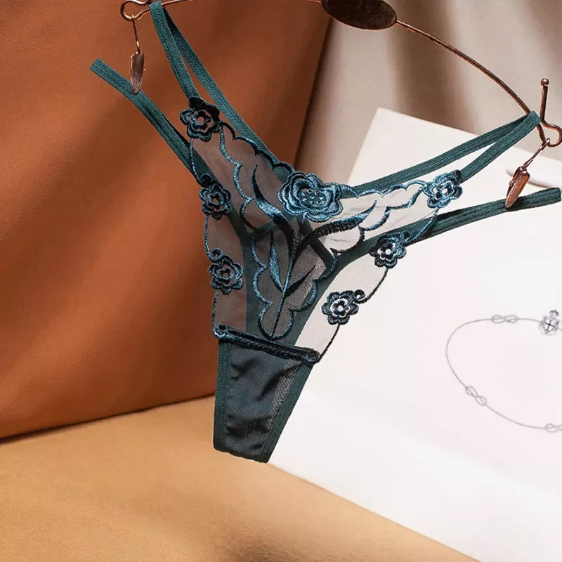 

New in embroidered mesh yarn ladies thong transparent perspective young woman temptation underwear fashion hot T pants G-String