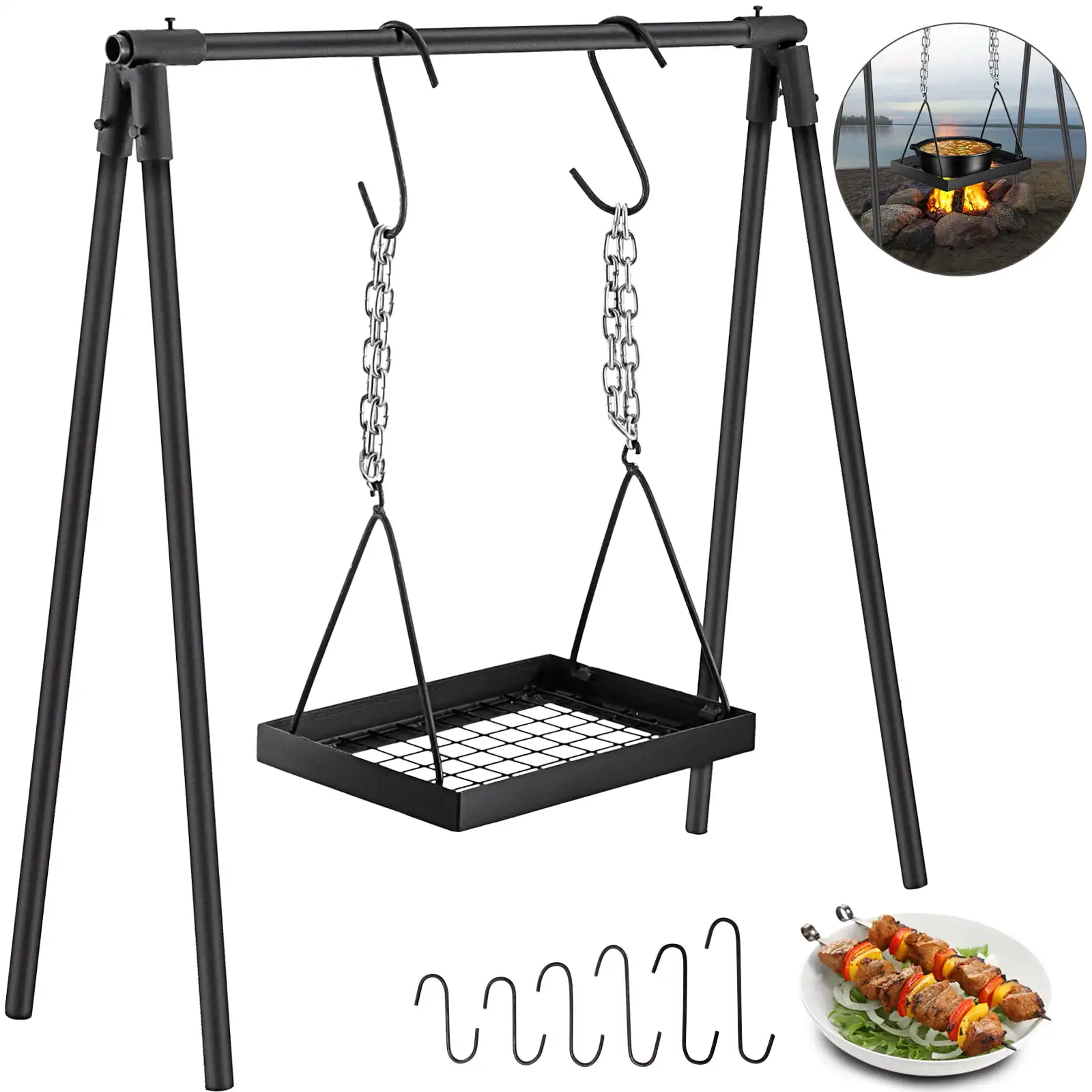 Swing Grill 37'' Campfire Cooking Stand Outdoor Picnic Cookware Bonfire Party Equipment