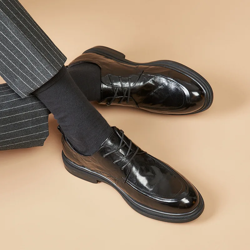 Мужские дышащие лоферы из воловьей кожи с круглым носком формальные мужские на