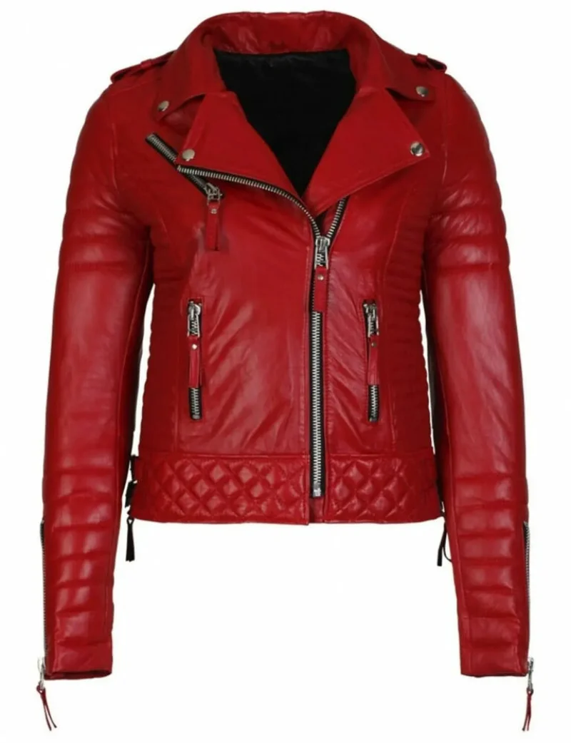 Women Lambskin Leather Ladies Jacket Biker Motor Slim Fit Red Jacket Real Leather Jacket Women