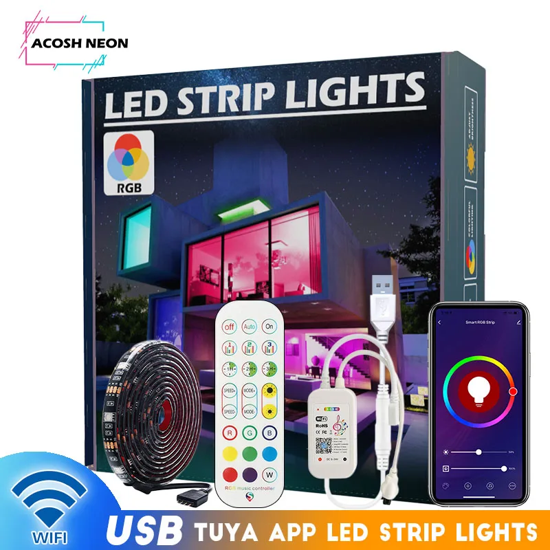 5M Flexible Led Strip Lights SMD 5050 with USB Cable for TV Computer Desktop Laptop Background Home Kitchen Decorative Lighting