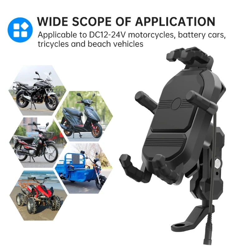 

Motorcycle Phone Holder 15W Wireless Charger USB-QC3.0 Fast Charging Bike Smartphone Stand 360 Cellphone Support Durable A5KD