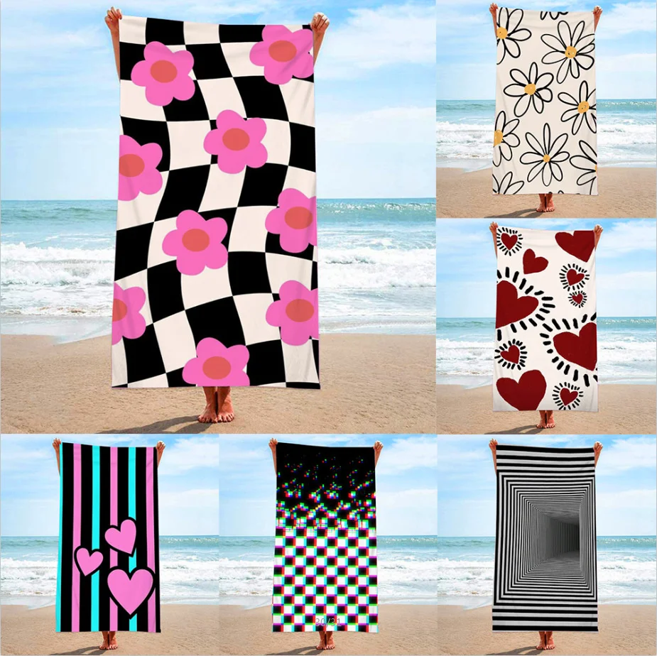 

Fashion plaid flower microfiber terry cloth beach towel bath towel beach blanket shawl wipe sweat towel