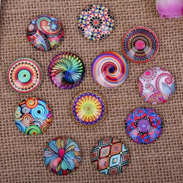 

12pcs 20mm 30mm Colorful flowers Round Handmade Photo Glass Cabochons & Glass Dome Cover Pendant Cameo Settings