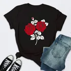 Новинка 2022, модная женская одежда, дизайнерская футболка с красной розой на День святого Валентина, повседневная черная футболка, женский топ с коротким рукавом, рубашка