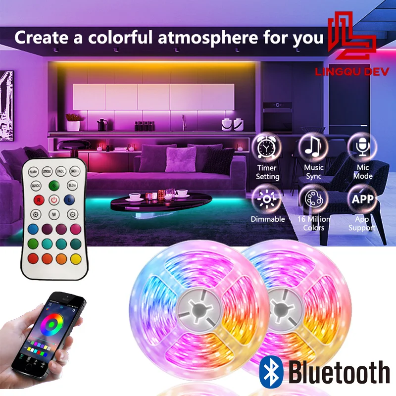 

Светильник лента для комнаты с Bluetooth, светодиодная цветная RGB лента, декоративная светодиодная лента, светодиодный ная лента для подсветки т...