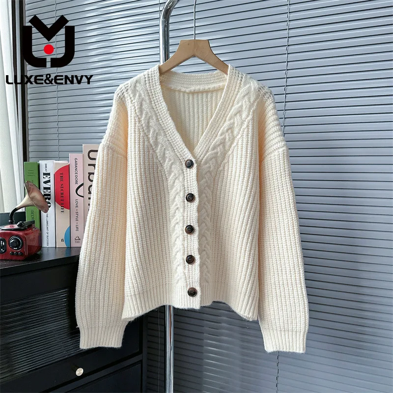 

Роскошный & ENVY Новый жареный вязаный Топ, повседневный Универсальный свитер с V-образным вырезом, женский кардиган, осень 2023