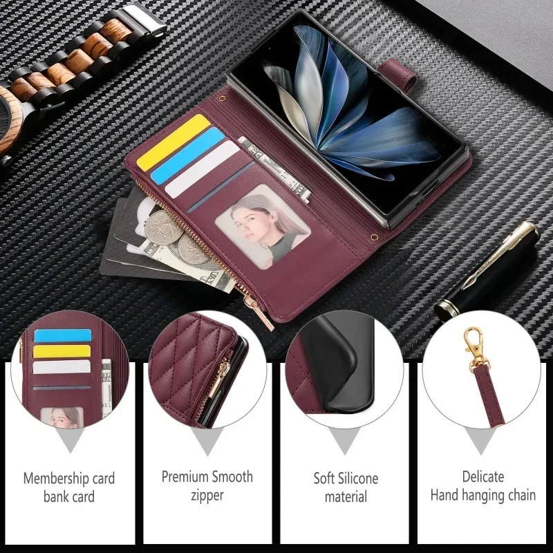 Кожаный чехол через плечо для телефона Samsung Galaxy Z Fold 6 5 4 3 Fold6 Fold5 Fold4 Fold3 кошелек с