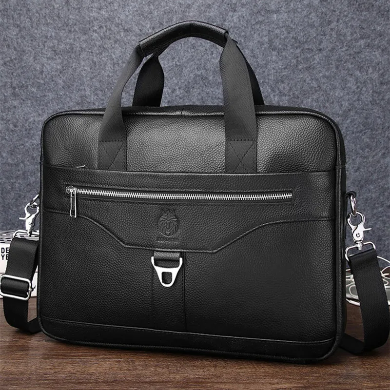 Business Men Genuine Leather Briefcase Simple Cowhide Shoulder Bag Large Capacity Handbag 16-Inch Laptop Bag For Male