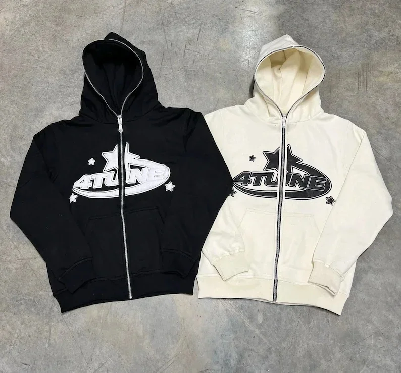 

Star Letter Print Retro Oversized Hoodie Men Ladies Harajuku Sweatshirt Long Sleeve Spring Autumn Streetwear Cardigan Jacket