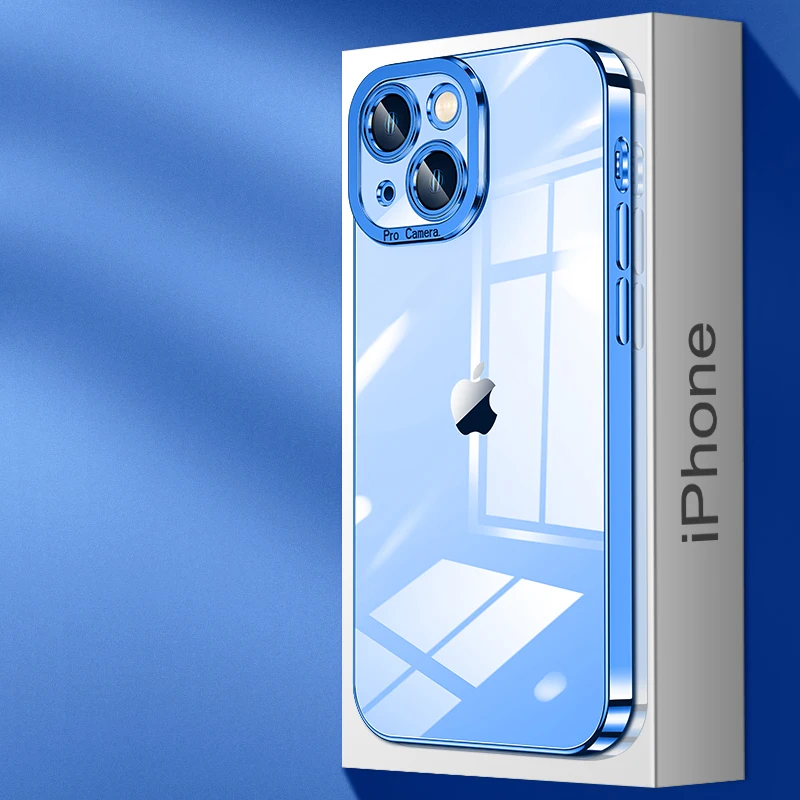 

Color Plated Frame Mobile Phone Case For iPhone 13 12 11 Pro Max Mini X XS XR 7 8 Plus Transparent Soft Silicone Back Cover