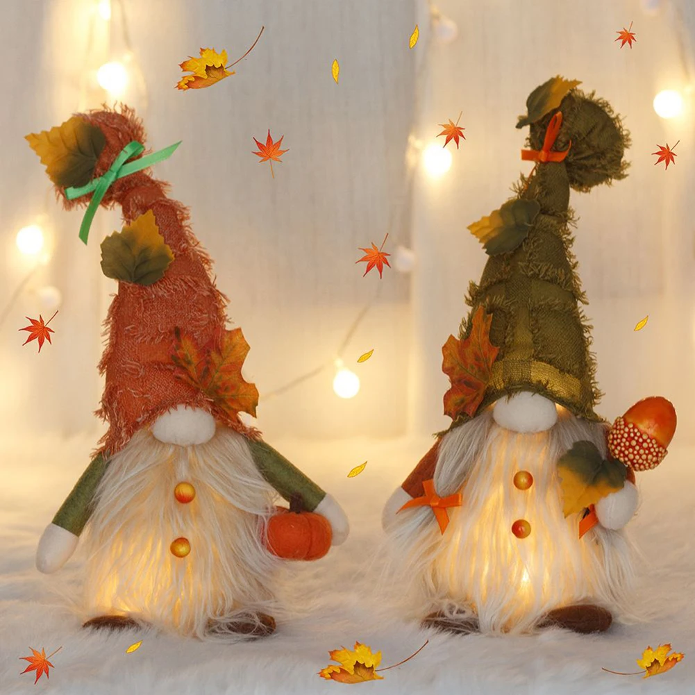 

Dwarf Autumn Fall Rudolph Doll W/ LED Light Elf Ornaments Party Thanksgiving Day Luminous Doll Decrotion Cute Doll Gift For Kids