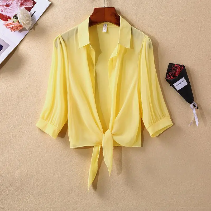 

Blouse Women Beach Style Sexy Half-sleeved Coat Chiffon Top Shawl Sun Protection Clothes Air Conditioning Cardigan Ladies Tops