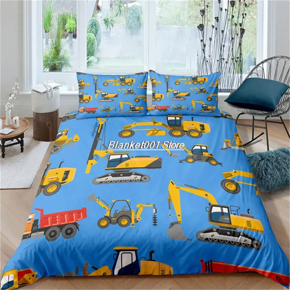 

2/3pcs Simple Cartoons Car Bedding Set High Quality Child Excavator Crane Duvet Cover Comforter Twin Single Full Queen King Size