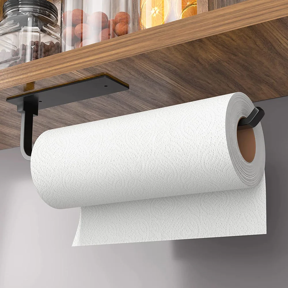 

A Tissue Holder Self Adhesive Or Drilling Matte Black Tissue Holder Under Kitchen Cabinet Kitchen Storage Rack