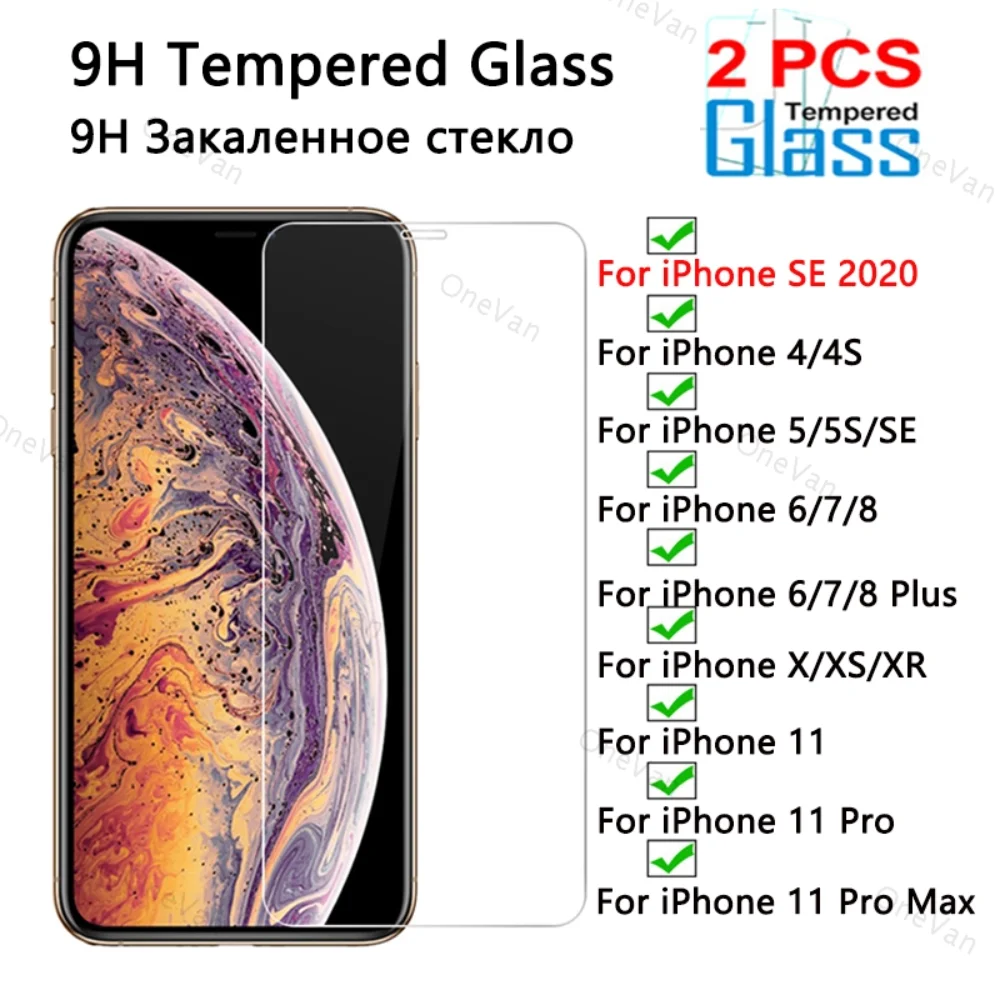 

Закаленное стекло HD для iPhone XS XR 12 13 14 Pro Max 7 8 Plus, Защита экрана для iphone SE 2020, 2 шт.