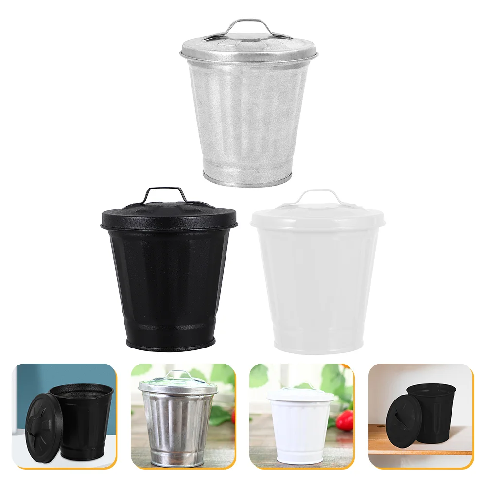 

Can Trash Mini Garbage Bin Wastedesktop Tiny Table Flowerpot Metal Bins Bucket Container Countertopgalvanized Planter