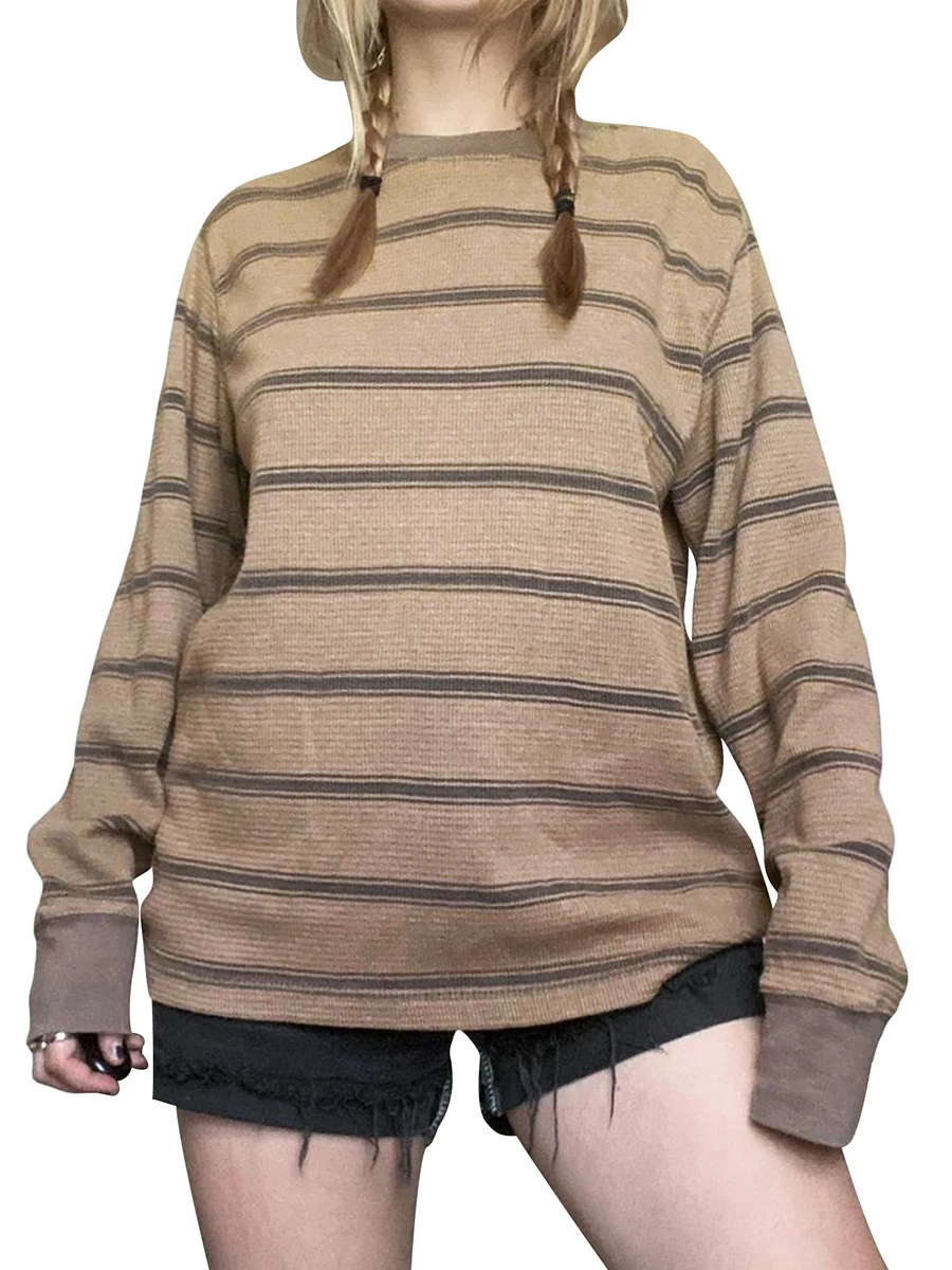 

Kimydreama Women Oversized Sweatshirt Long Sleeve Crew Neck Striped Loose Athleisure Casual Pullover Tops Cool Streetwear