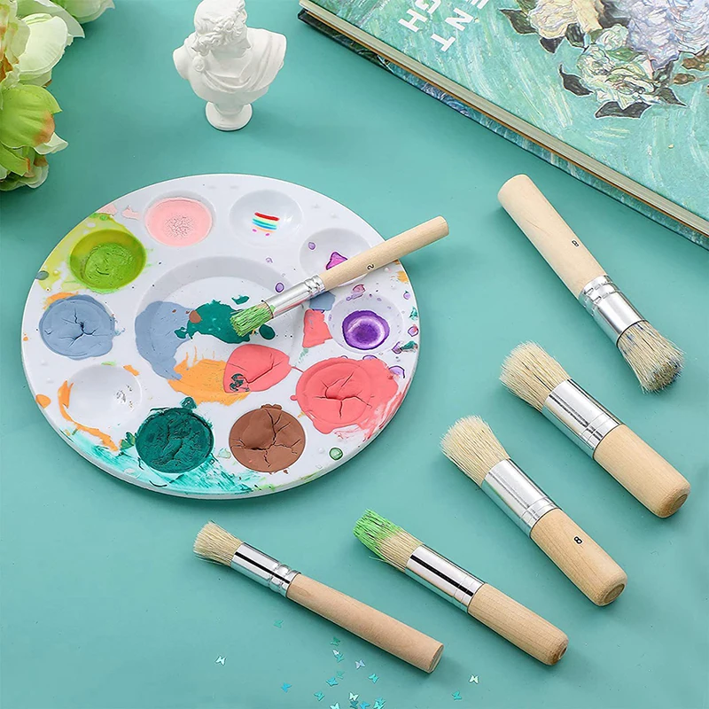 

3Pcs Wooden Handle Watercolor Painting Stencil Brush Hog Bristle Acrylic Oil Painting Brushes Student Professional Art Supplies