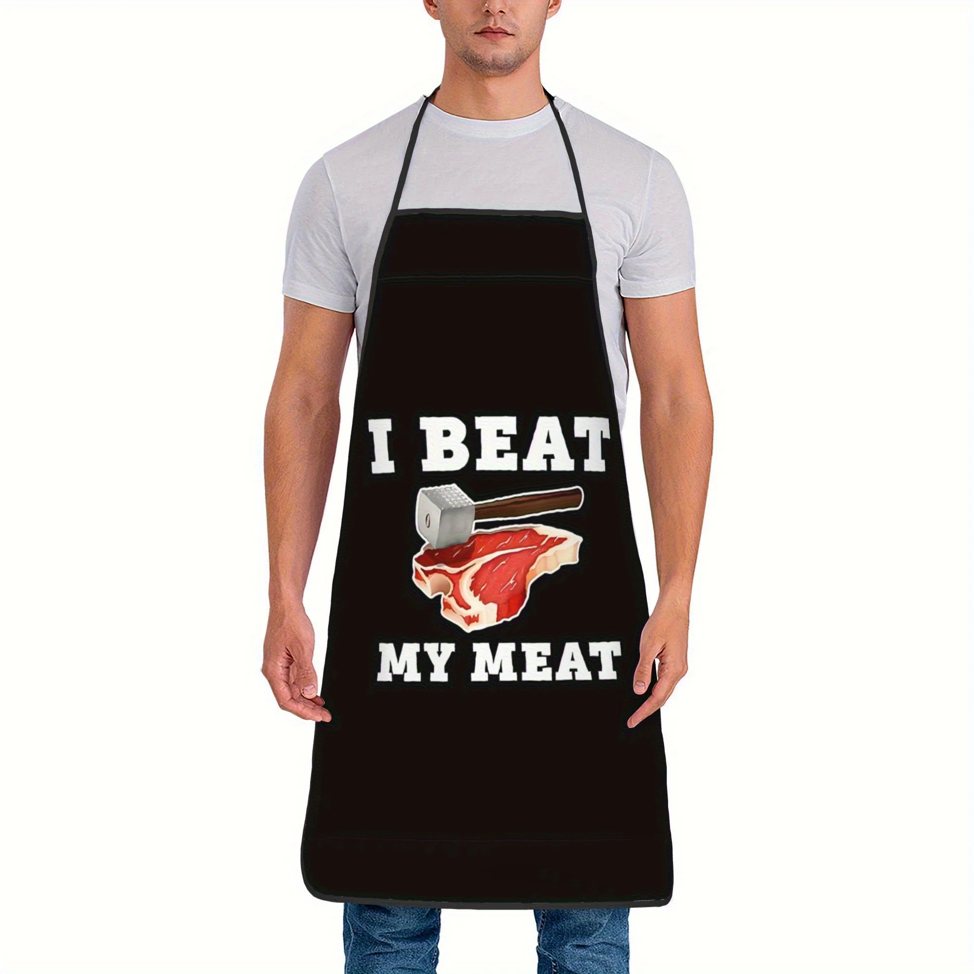 Забавный фартук с надписью I Beat My Meat и молотком для стейка - 100% полиэстер, высококачественный унисекс-фартук для кухни, выпечки, барбекю - мягкий (art.: 3920da7efdc7b) - 3920da7efdc7b