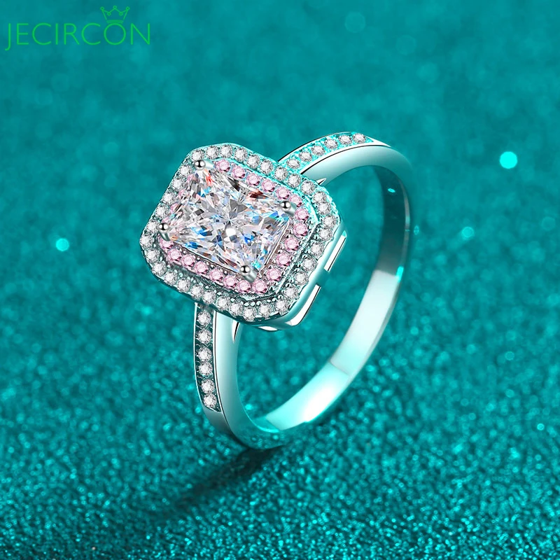 

JECIRCON 1 Carat Moissanite Emerald Radiant Cut Ring for Women 925 Sterling Silver Platinum Plated Gold Wedding Band Jewelry