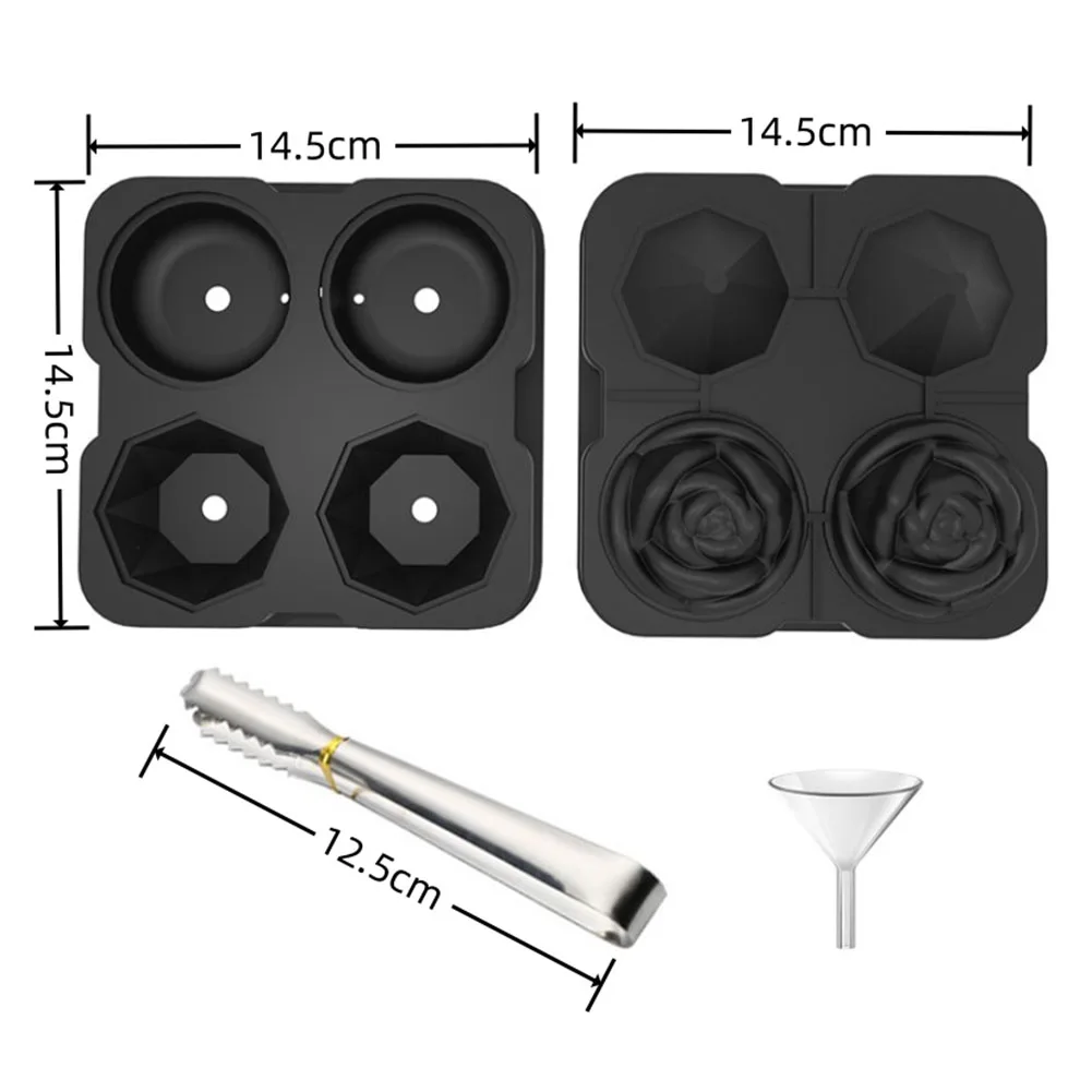 

4 Hole Silicone Ice Ball Maker Molds Rose Diamond Shape For Cocktails Whiskey Kitchen Accessories Food Decor 14.5x14.5x4.5cm