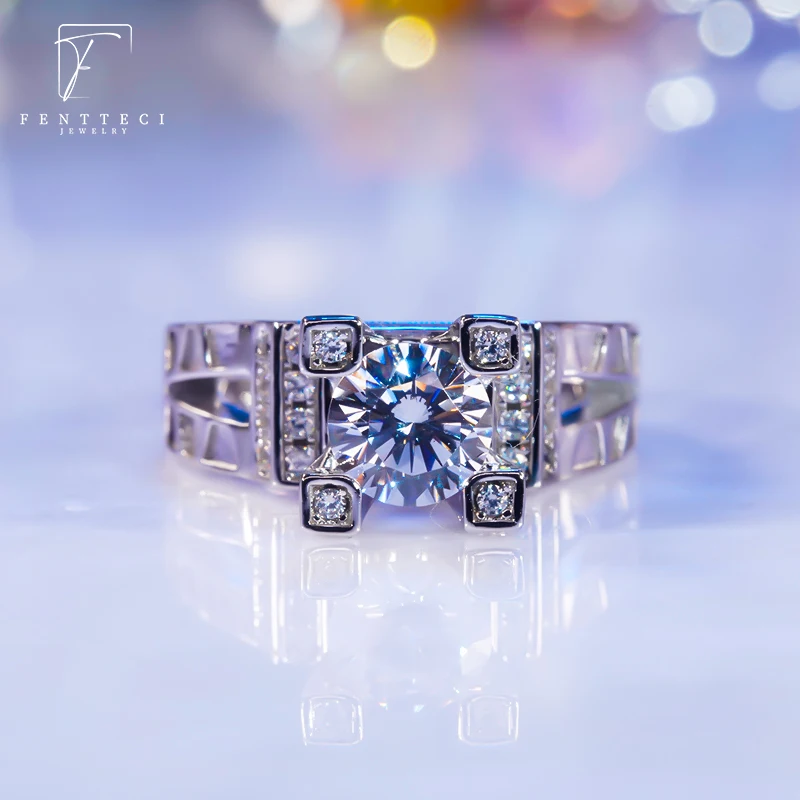 FENTTECI 925 Sterling Silver Moissanite Diamond Luxury Eiffel Tower Diamond Ring Haute Couture Luxury Diamond Ring