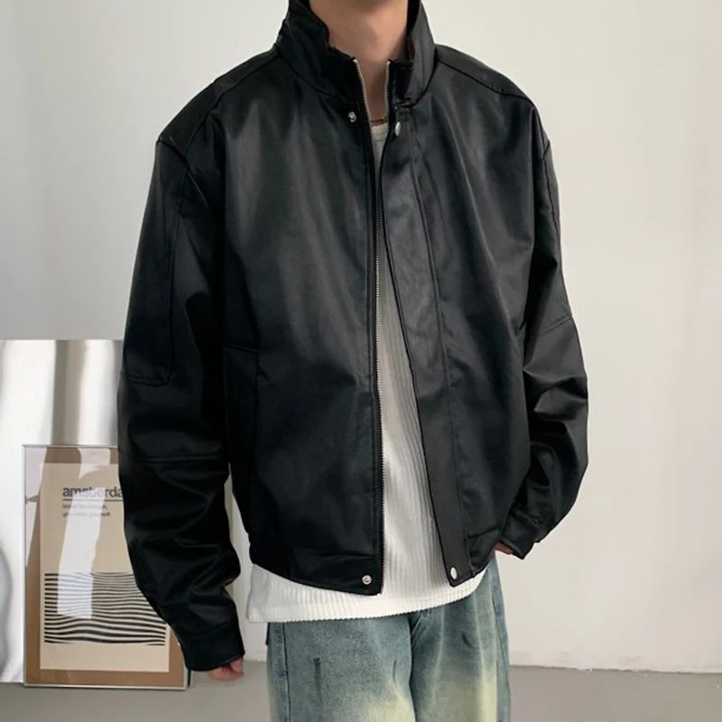 Мужская осенняя куртка IEFB из искусственной кожи с подкладкой на плечах короткие