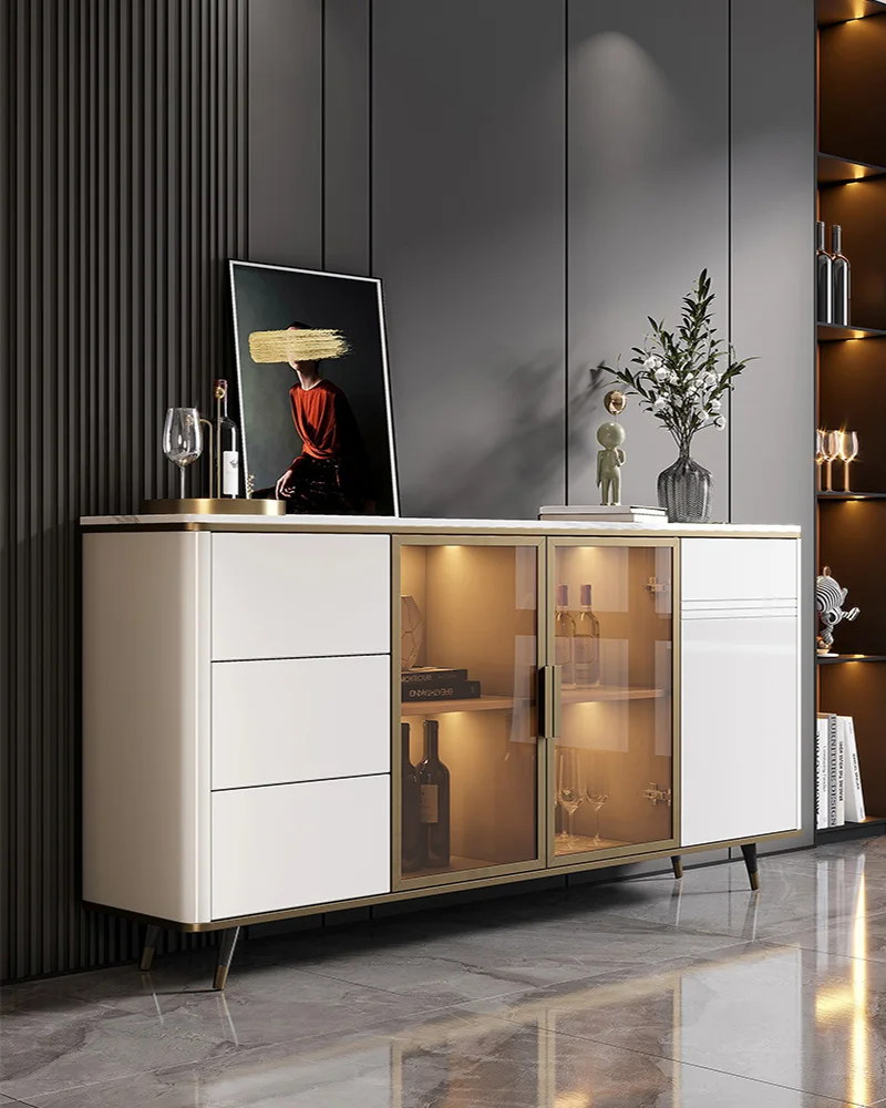 

Italian-Style Light Luxury Stone Plate Meal Side Cabinet Living Room Hallway Entrance Cabinet Marble Side Cabinet Wall-Mounted