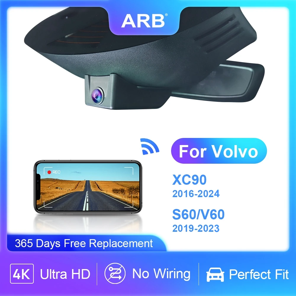 Видеорегистратор для Volvo XC90 2016-2024, для S60 V60 2019-2023, ARB 4K 2160P, Автомобильный видеорегистратор, Wi-Fi, подключение, управление через приложение