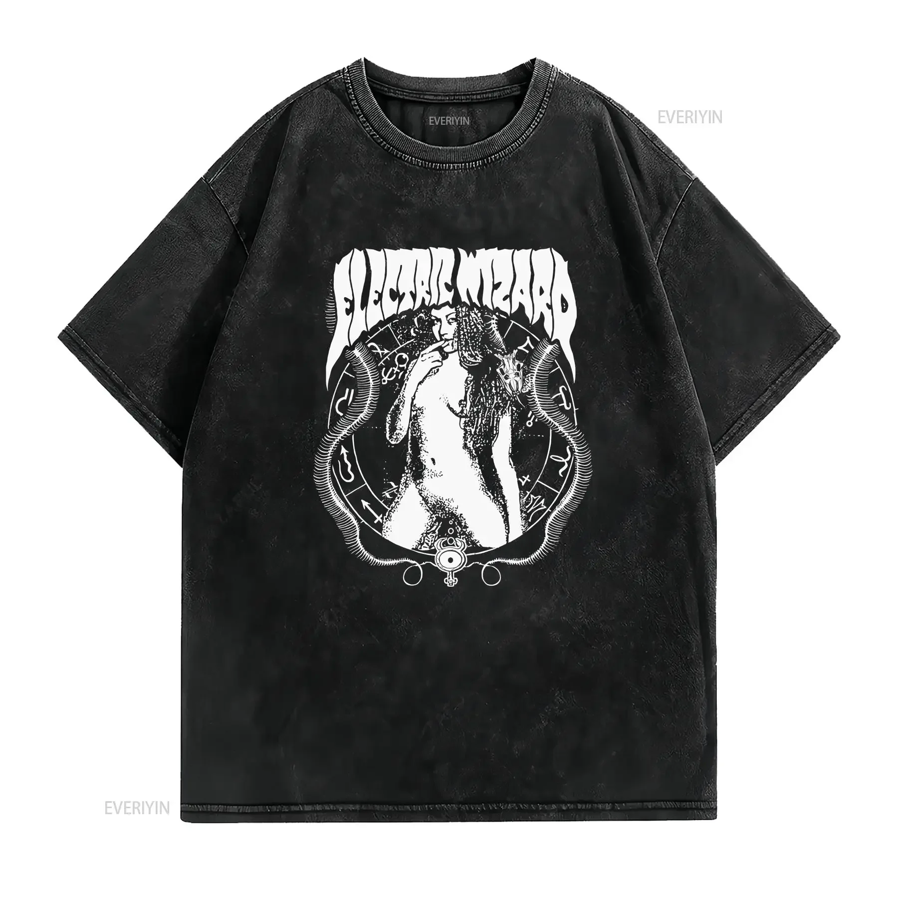 Фото Футболка Electric Wizard, хлопковая, черная, мужская, размеры от S до 5XL, SS935, винтажная, с эффектом потертости, слегка дышащая, удобная, дизайнерская одежда №2