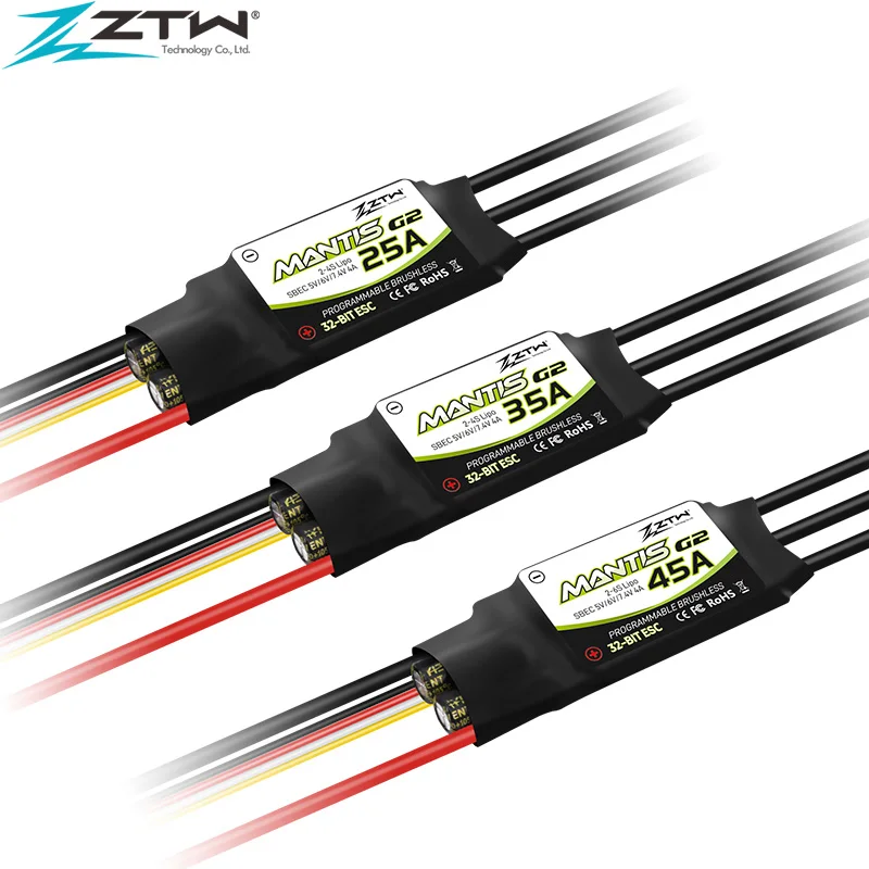

ZTW Upgraded 32-Bit ESC Mantis G2 25A/35A/45A 2-6S With 5/6/7.4V SBEC 4A Electronic Speed Controller For RC Airplane Fixed-wing