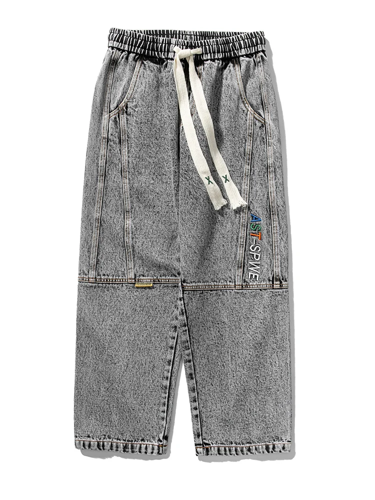 2023 New Trousers Loose Patchwork Denim Jogger Pants Mens Big Size 5XL Fashion Streetwear Baggy Drawstring Jean