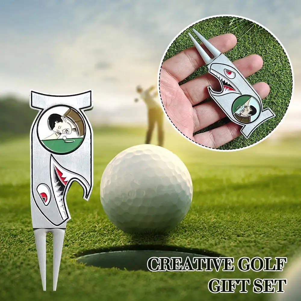 

Creative Golf Gift Set Funny Shark Golf Fork Repair Tool Magnetic Ball Marker With Hat Clip 4 In 1 Bottle Opener Gift