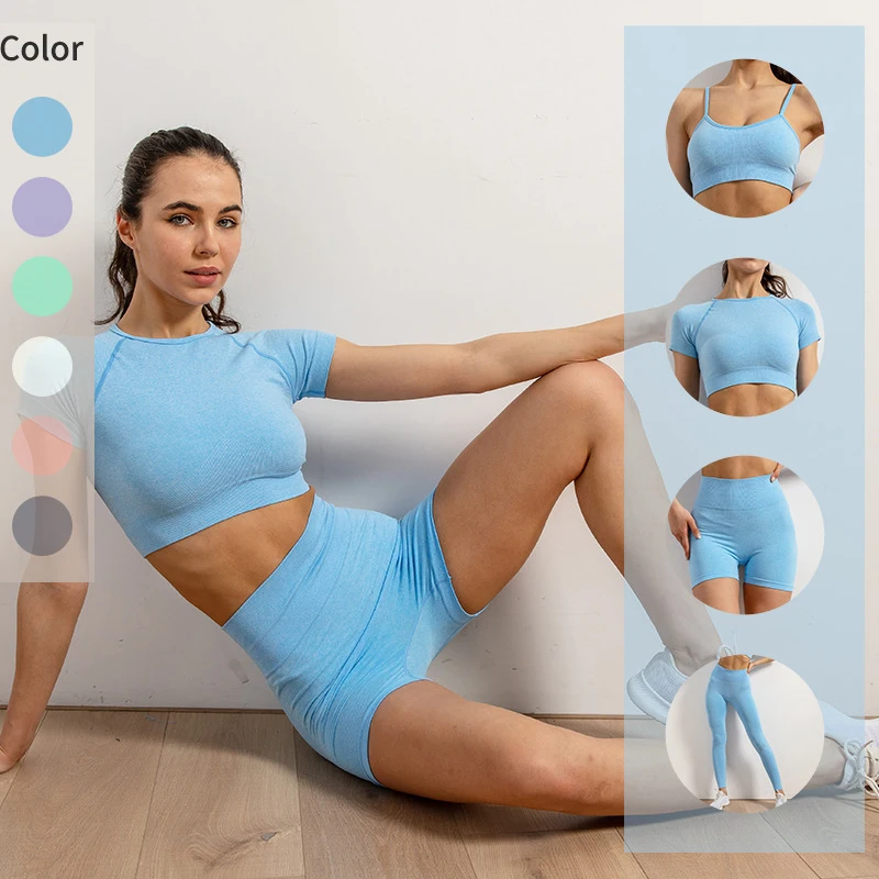 

Seamless 2 piece set Women's tracksuit sportwear Fitness Outfits Clothes for woman Sexy Crop Bra GYM leggings Shorts Female set