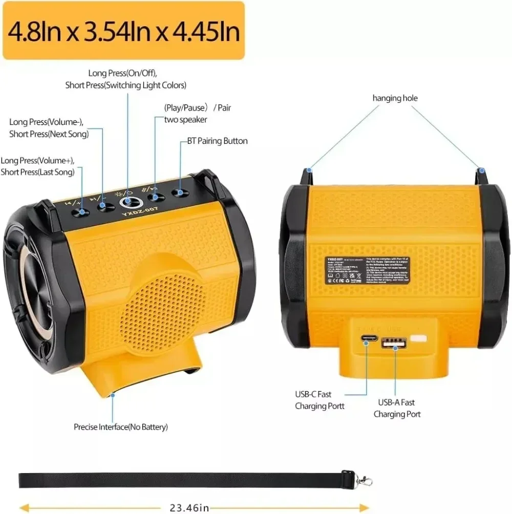 Портативный Bluetooth-динамик для Dewalt 18 в 20 Аккумуляторный проигрыватель