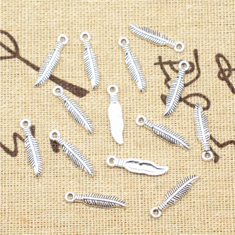 

30 шт., подвески в виде перьев, 4 х19 мм