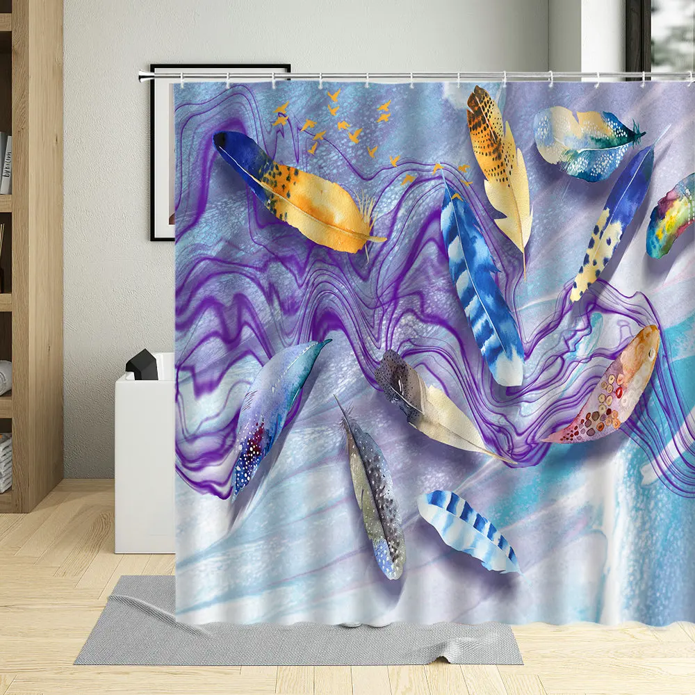 

Colorful Feather Shower Curtain Animals Peacocks Texture Pattern Bathroom Decoration Polyester Cloth Hanging Curtains