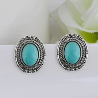vintage green natural stone earrings tibetan silver stud earrings boucle doreille women gift for valentines day