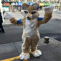 beige long fur husky wolf fox dog mascot costume cosplay outfit party fursuit cartoon dress carnival halloween xmas ad clothes
