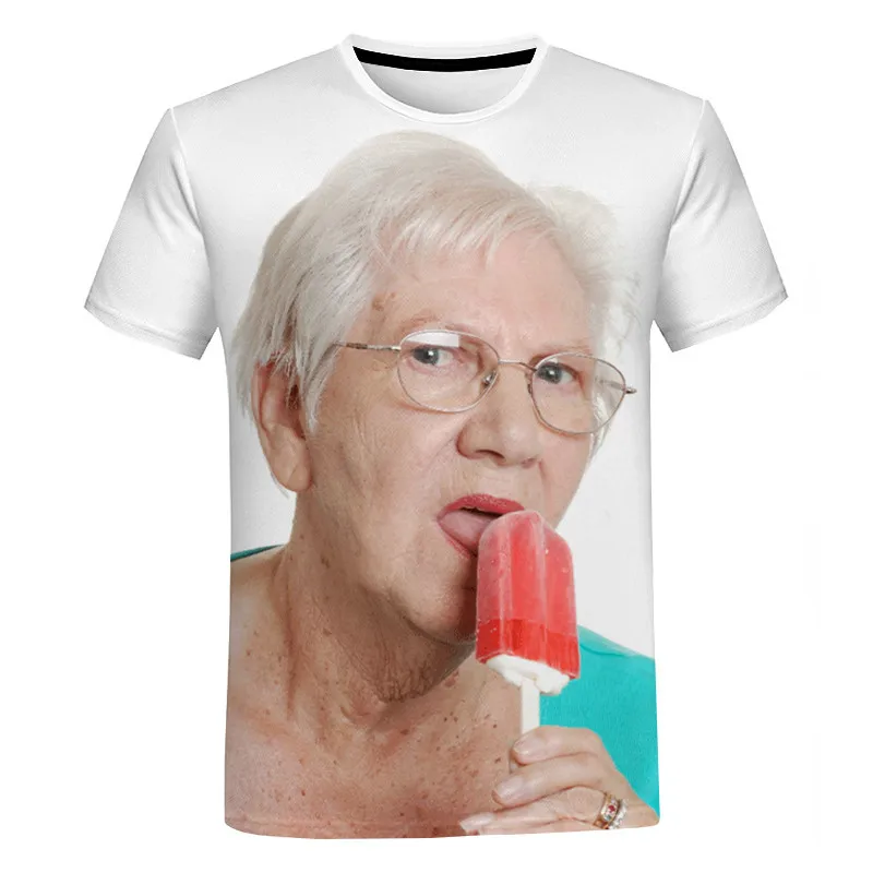 

2023 Summer Creative Funny Ladies Licking Red Popsicle 3D Printed T-Shirt Cute Granny Funny Popsicle Woman T-shirts Oversize
