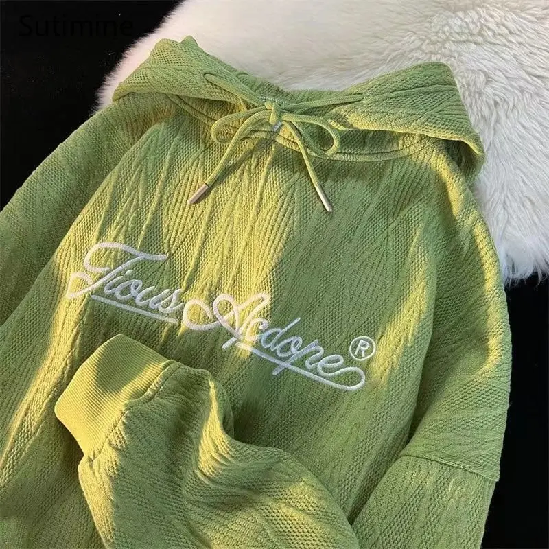 

Vintage Hoodie Sense of Design Embroidered Letters Loose Casual Coat Women